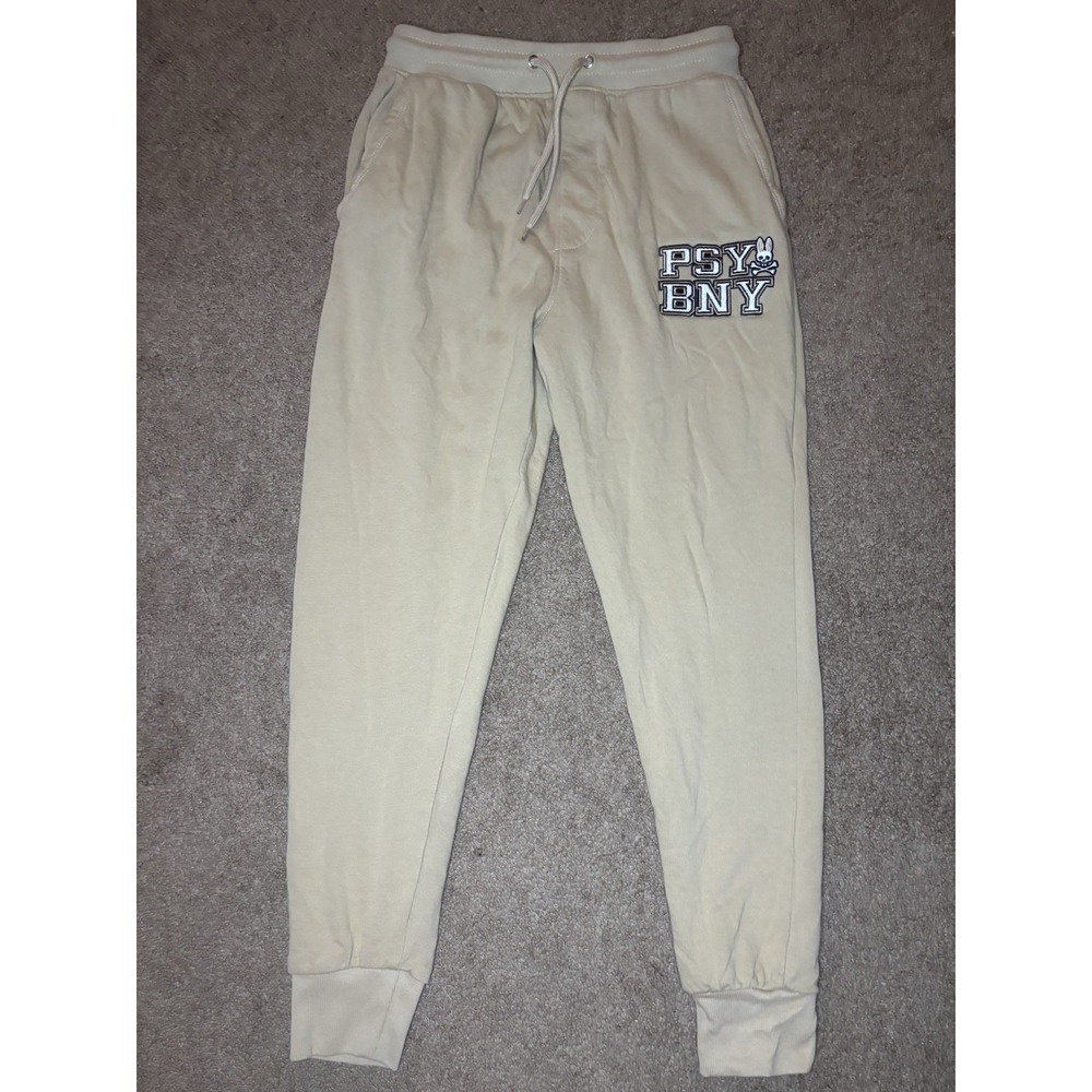 Psycho Bunny Men's 4 Small Tan Logo Streetwear Jogger Sweatpants Designer